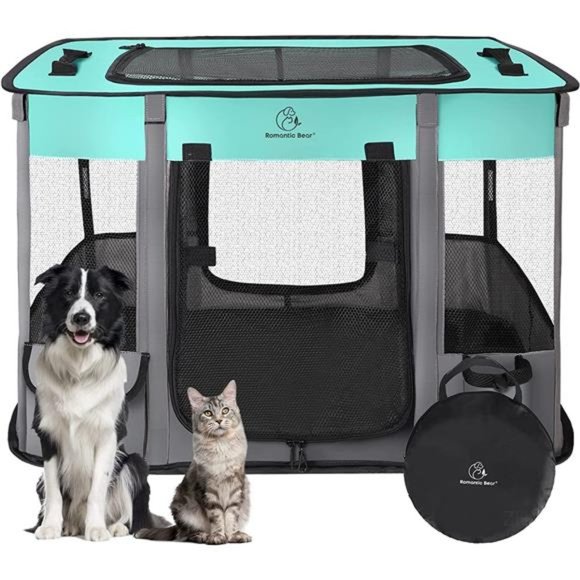 Foldable Dog Cat Playpens, Portable Exercise Kennel Tent Water-Resistant, Green